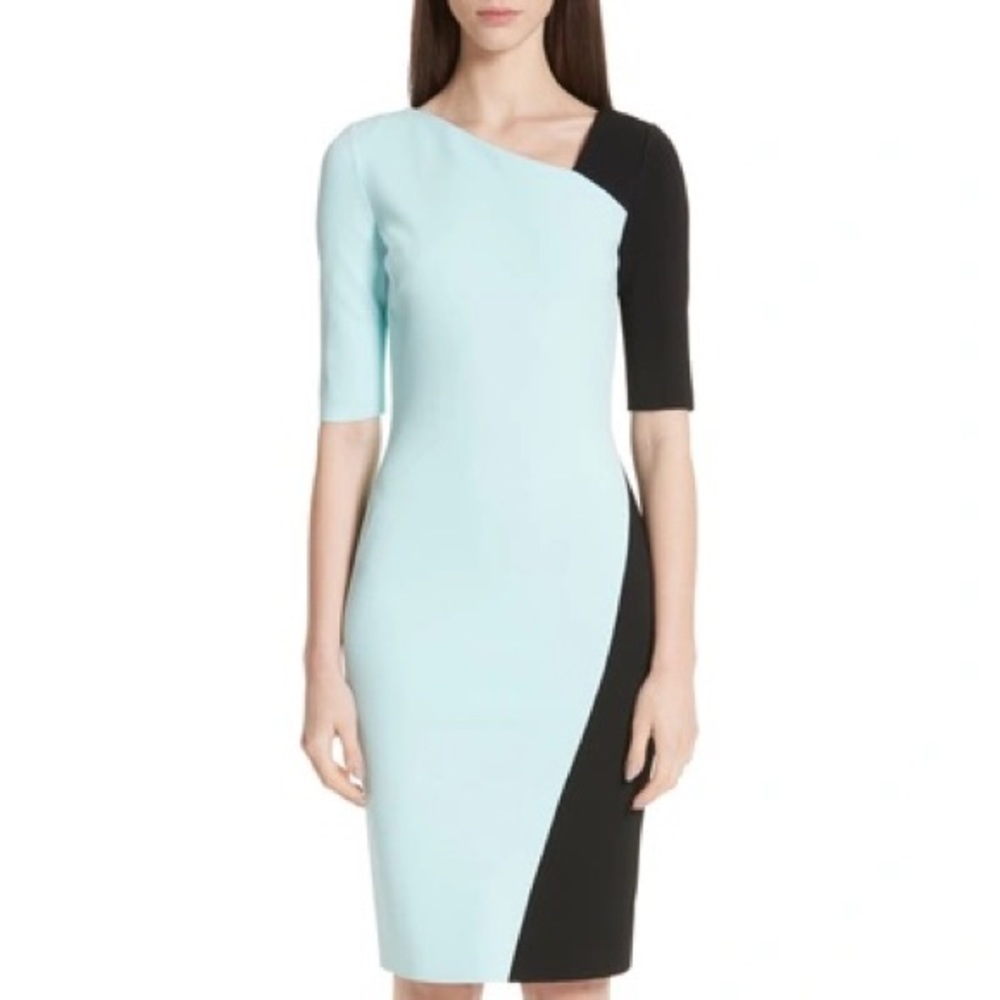 NWT St. John Luxe Sculpture Knit Midi Dress in Seafoam/Caviar